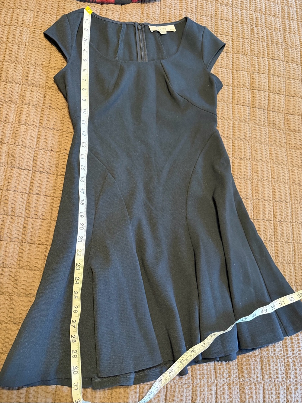 LOFT Navy Fit Flare Dress Women 00P XXS Petite Cap Sleeve Princess Seam Mini - Picture 5 of 8